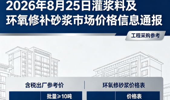 于洪2026年8月25日灌浆料及环氧修补砂浆市场价格信息通报